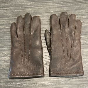 $153 CAROLINA AMATO GIANI DEERSKIN RABBIT FUR LINED BROWN GLOVES
